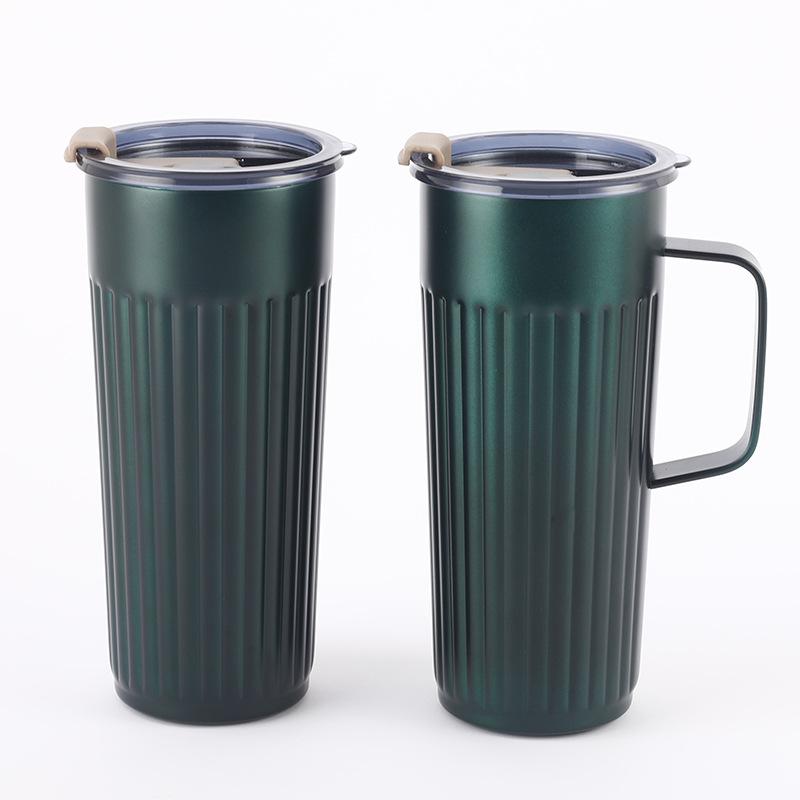 Giá thấp nhất tùy chỉnh thép không gỉ đơn giản cốc văn phòng hút chân không tay cầm cầm tay cốc cách nhiệt kinh doanh có nắp cốc cà phê tại chỗ