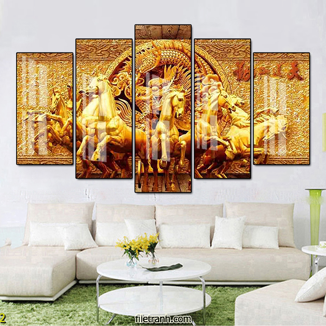 Tranh Canvas Bộ 5 Bức Đàn Ngựa Phi Nước Đại Dũng Mãnh - Tranh Decor Treo Tường Sang Trọng