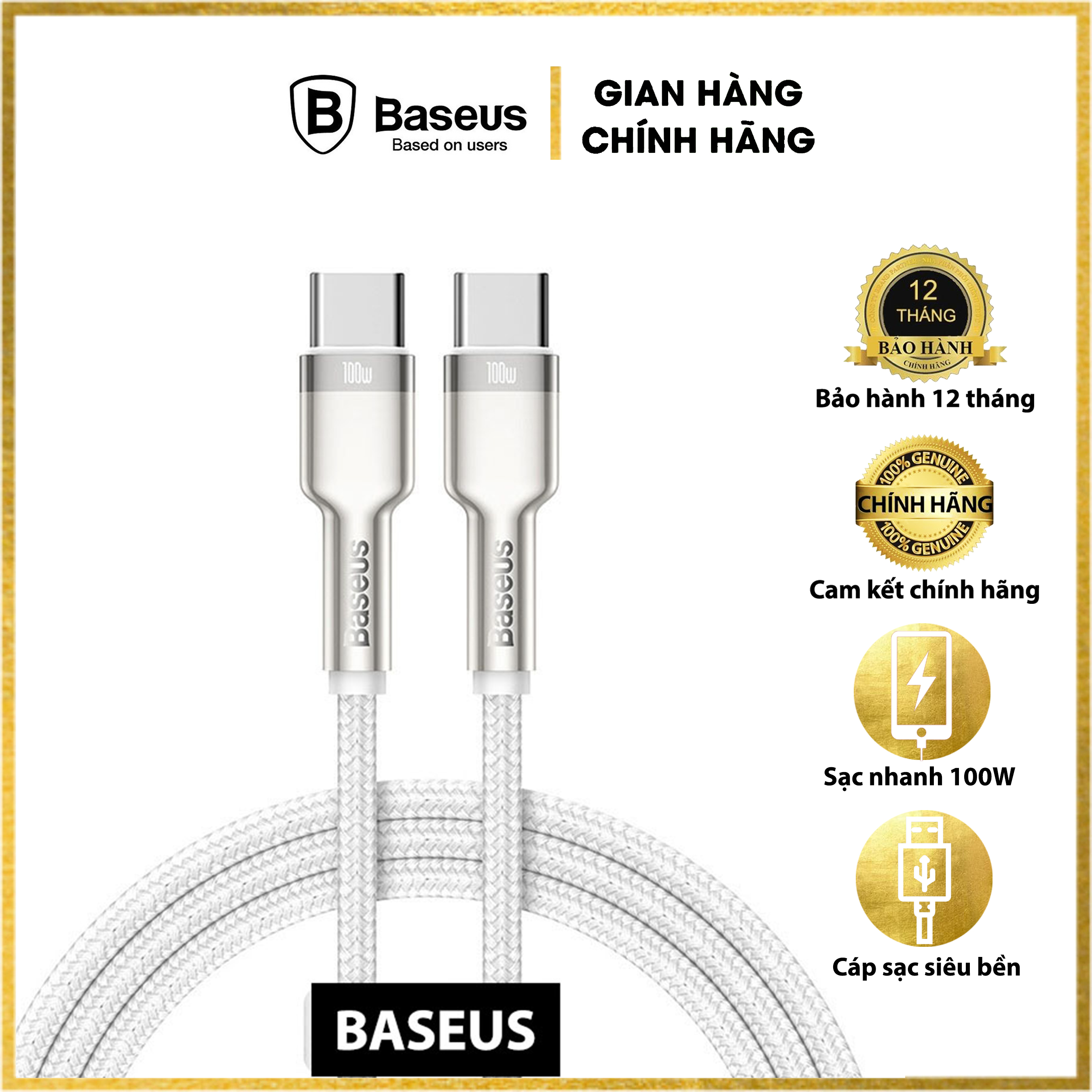 Cáp sạc siêu nhanh 100W Baseus Cafule Series Metal Data Cable Type-C to Type-C (100W) - Tốc độ truyền dữ liệu: 480Mbps -  Hàng chính hãng