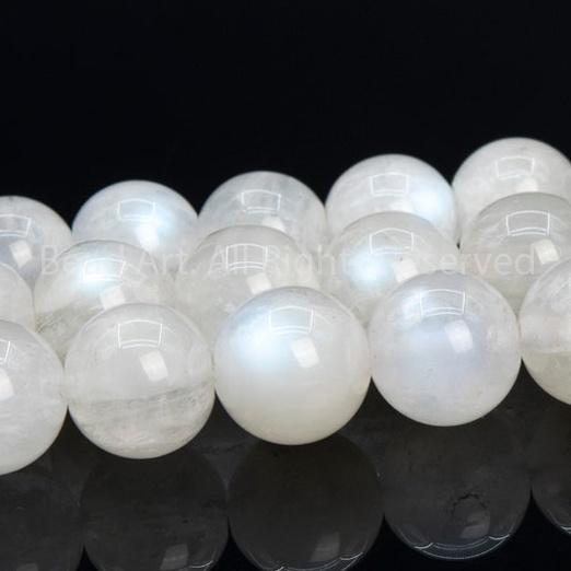 [1 Hạt] 8MM Đá Mặt Trăng, Moonstone Tự Nhiên Ánh Cầu Vồng Tự Nhiên Loại A, Hợp Mệnh Kim, Thuỷ, Đá Phối Vòng Tay Phong Thuỷ, Chuỗi Hạt S50 - Bead Art