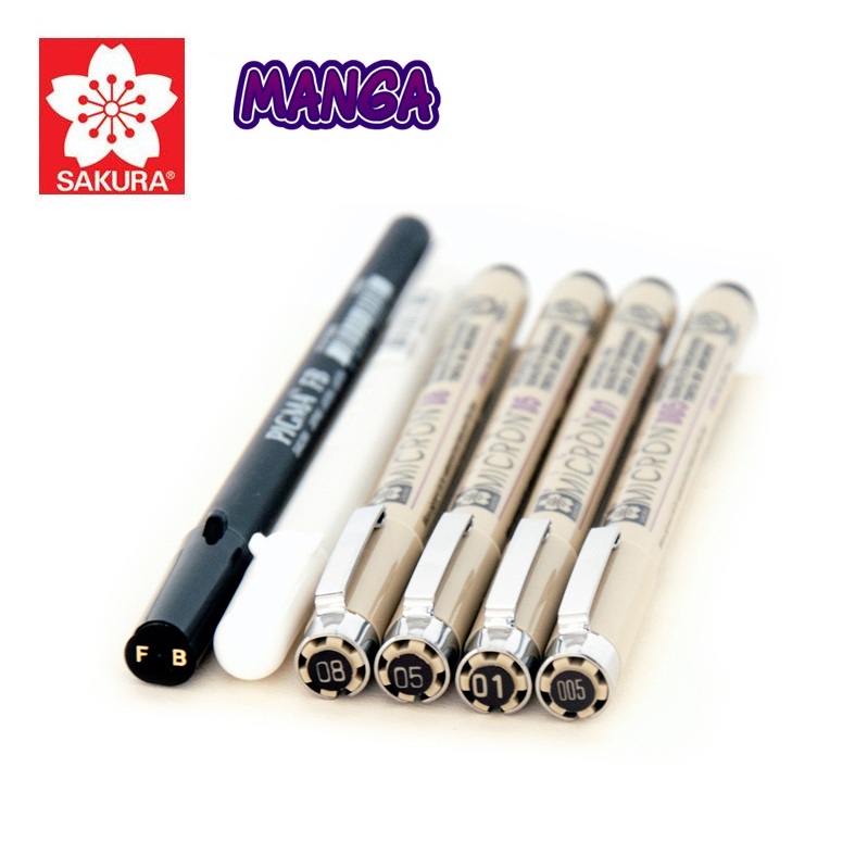 Bộ đi nét chuyên nghiệp Sakura Pigma Manga Basic Set (micron 0.05/0.1/0.5/0.8/FB/gell trắng)