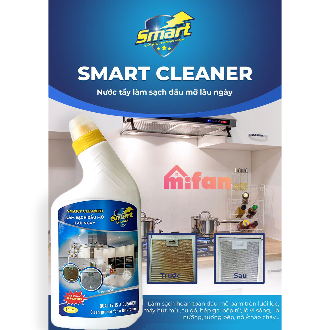 Làm Sạch Dầu Mỡ Lâu Ngày SMART CLEANER - Tẩy Sạch Dầu Mỡ Trong 5 Phút Không Cần Cọ Rửa - MIFAN Phân Phối Chính Hãng