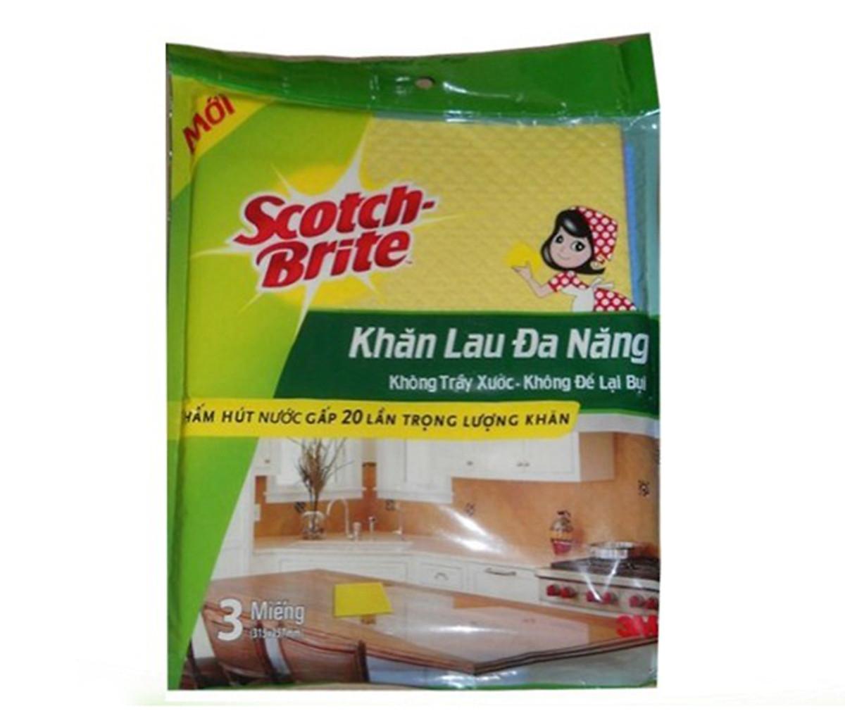 Combo 3 Khăn lau đa năng Scotch-Brite 3M 32x26cm không gây trầy xước, thấm hút nước gấp 20 lần, độ bền cao