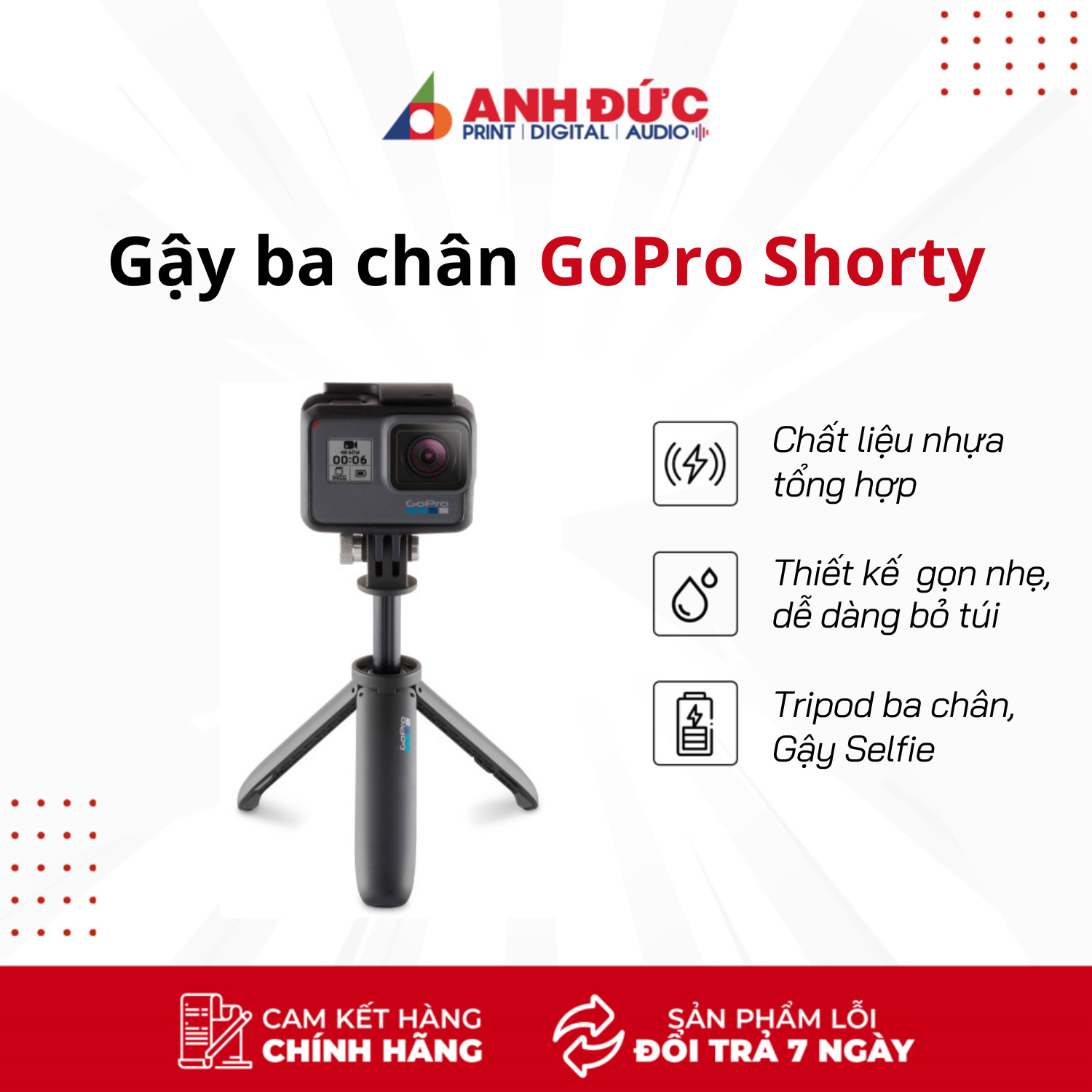 Gậy Ba Chân GoPro Shorty Cho  GOPRO HERO9/HERO10/HERO11 - Hàng Chính Hãng FPT