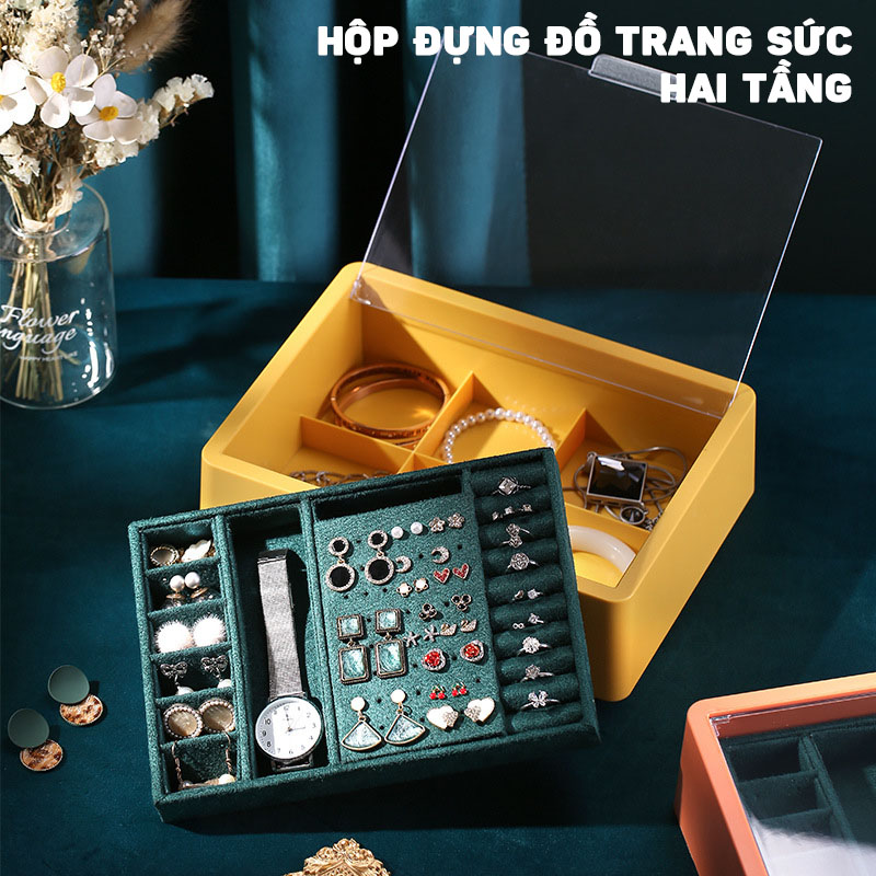 Hộp Đựng Đồ Trang Sức 2 Tầng Chống Thấm Nước, Chống Bụi Thiết Kế Sang Trọng Cao Cấp