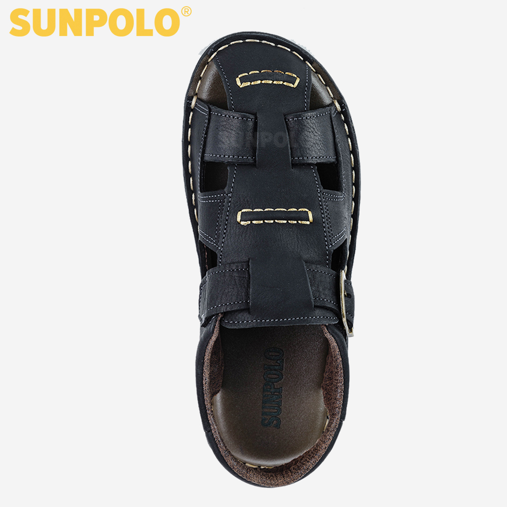 Giày Sandal Nam Da Bò Cao Cấp SUNPOLO SUSDA19D - Đen (Size