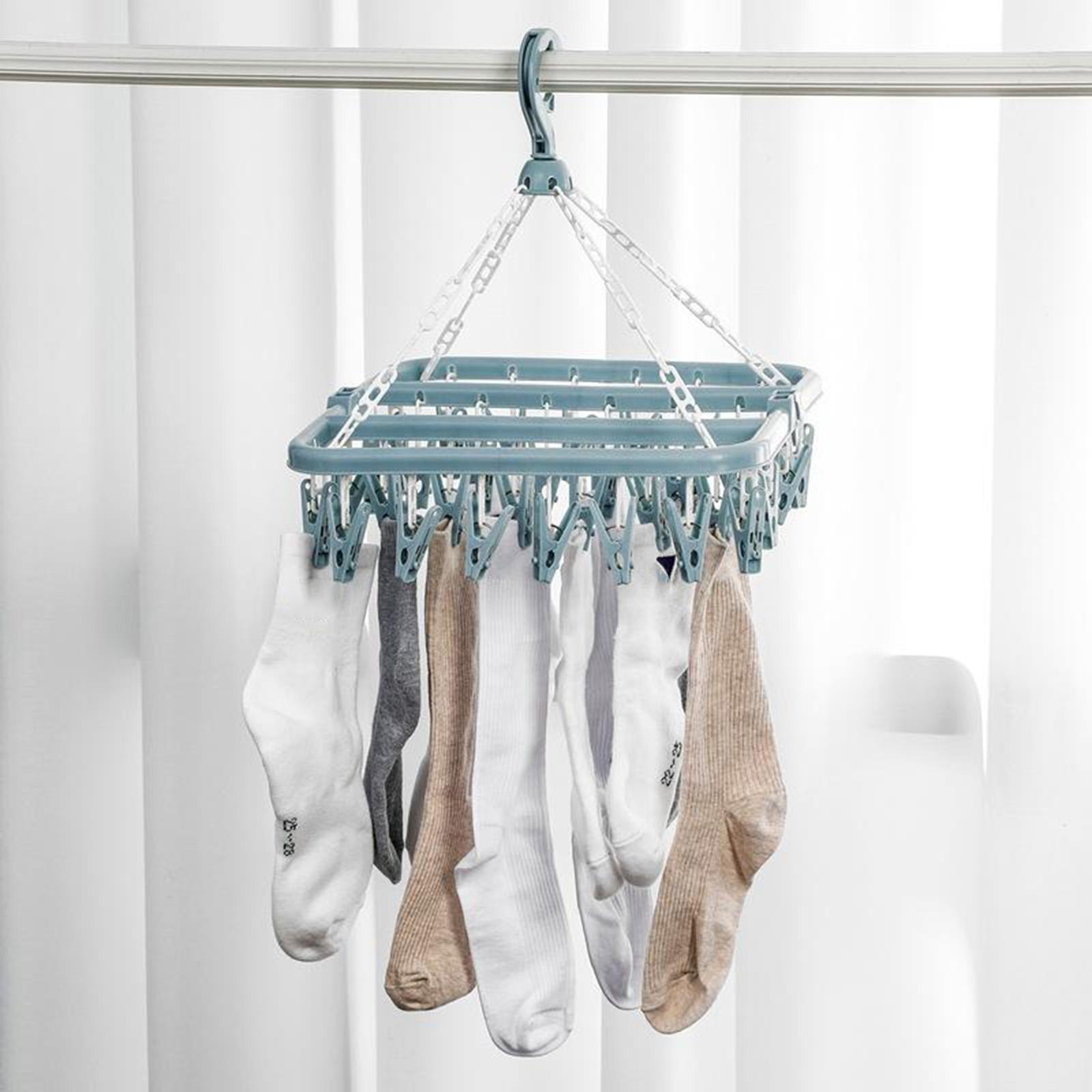 2 Pieces Indoor 32 Peg Laundry Foldable Clip Hanger Underwear