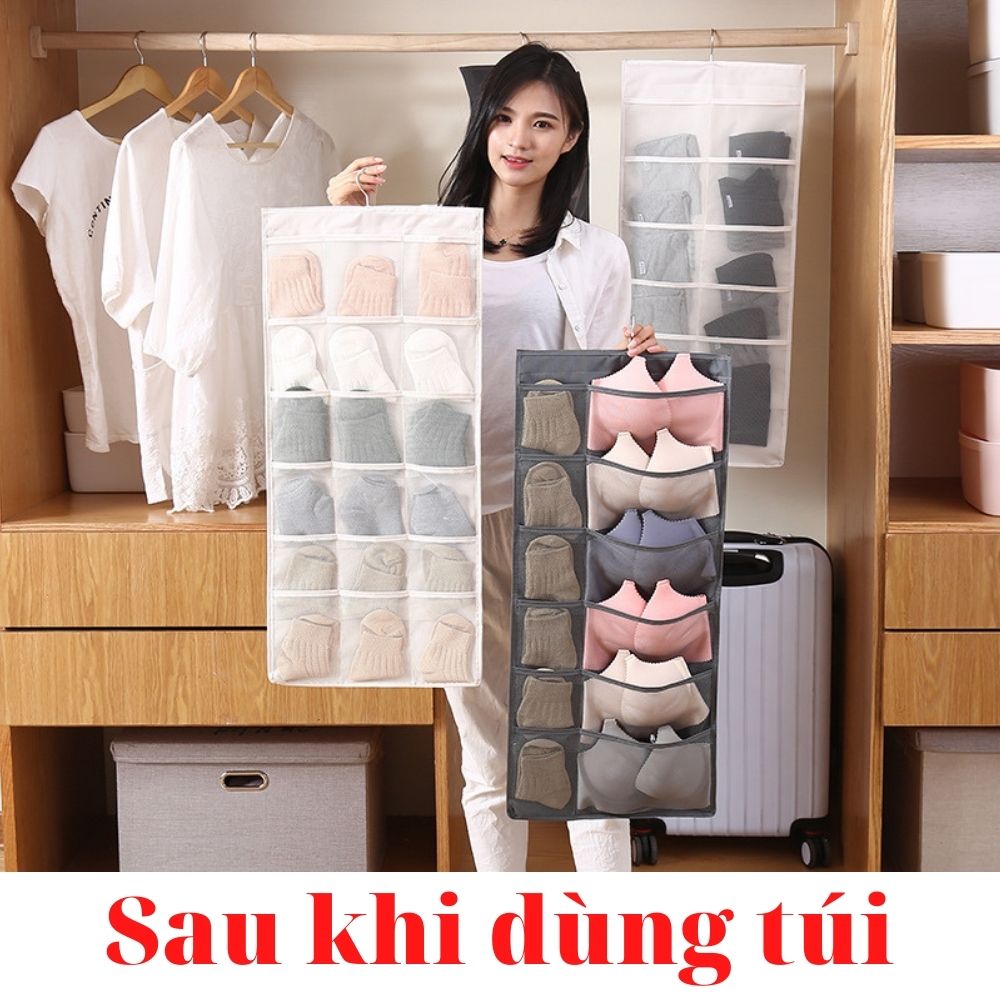 Túi Đựng Đồ Lót, Tất Vớ - Túi Có 2 Mặt Với 30 Ngăn Và Móc Treo Lên Tủ - Chống Ẩm, Chống Bụi - Hàng Chính Hãng - Giao Màu Ngẫu Nhiên