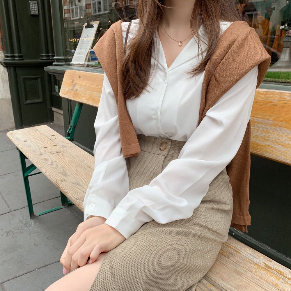 Áo sơ mi trắng basic thời trang ulzzang Korea