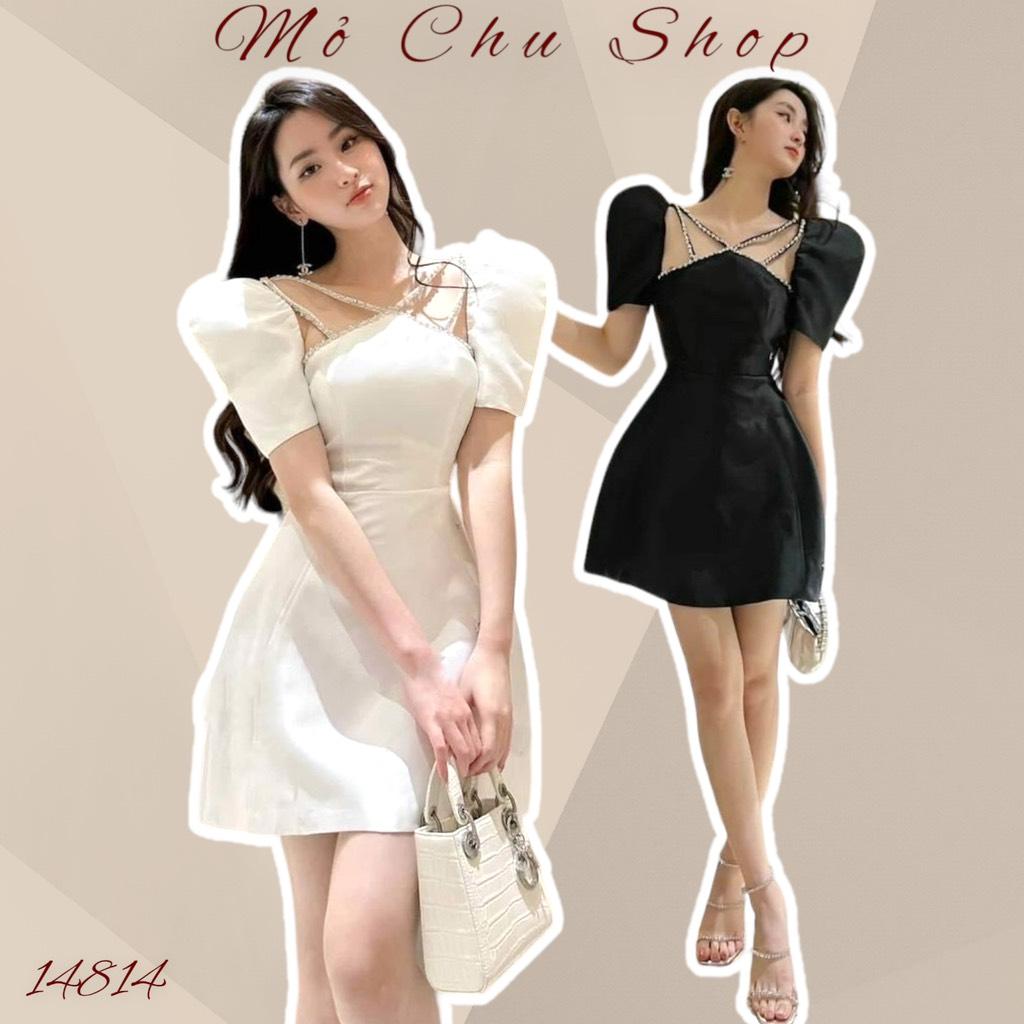 ĐẦM XÒE CHÉO CỔ ĐÍNH ĐÁ