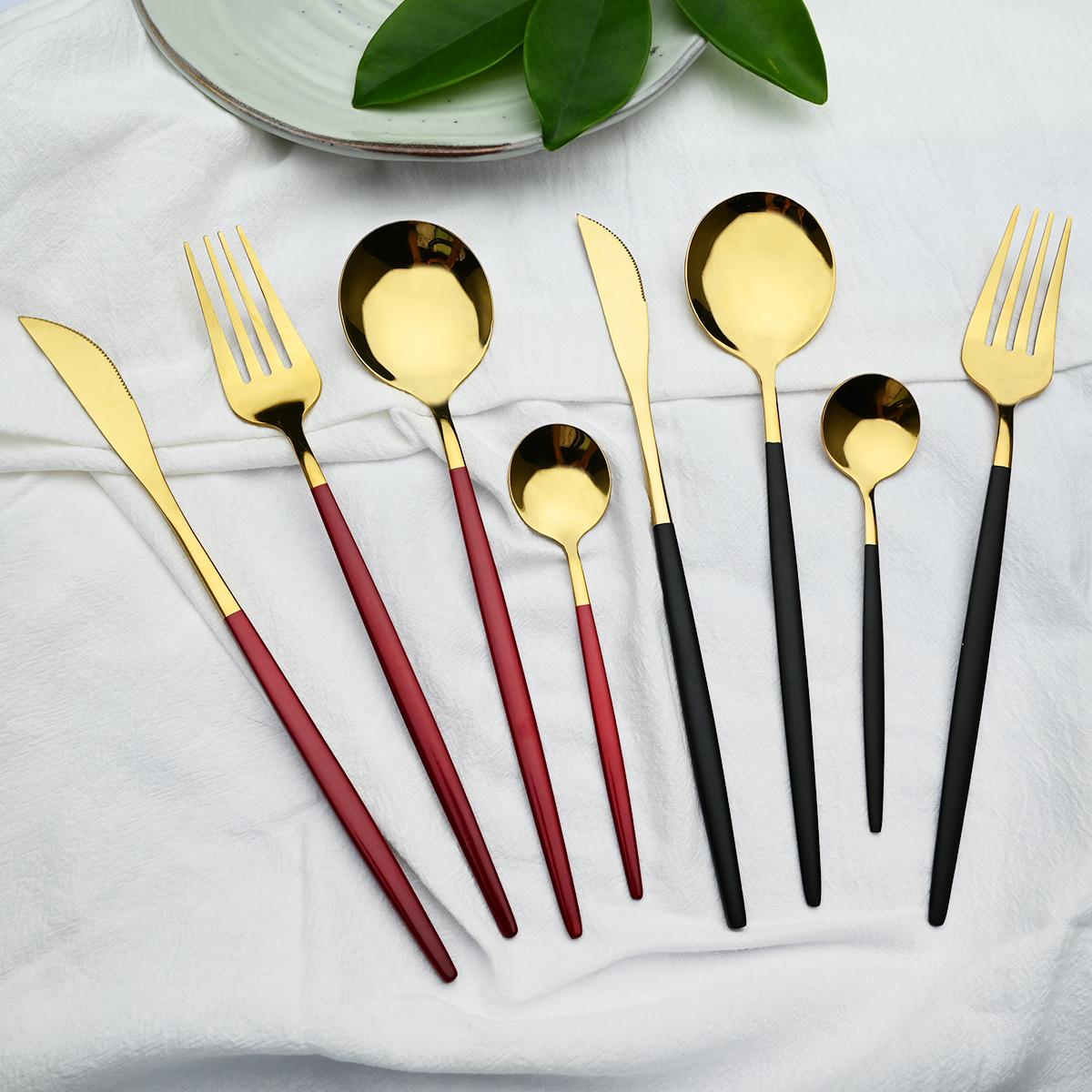 24 Cái/bộ Thép Không Gỉ Vàng Ăn Tối Bạc Hà Vàng Ăn Tối Dao Dĩa Thìa Cà Phê Bộ Dao Kéo Nhà Bếp Bộ Đồ Ăn Kiềng Bạc Bộ