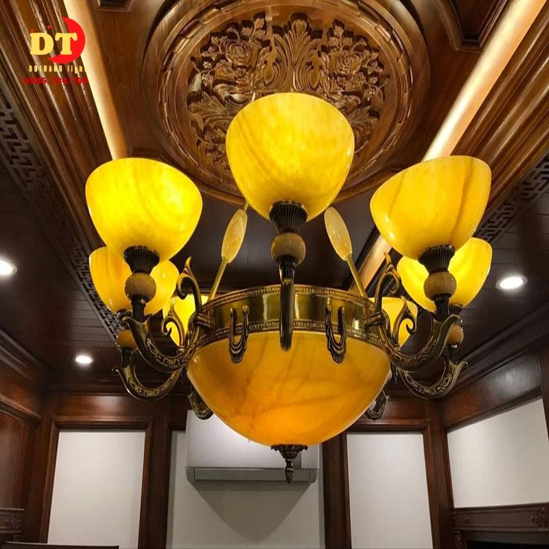 Đèn chùm đồng đá tân cổ điển cao cấp phòng khách 8 tay DCN