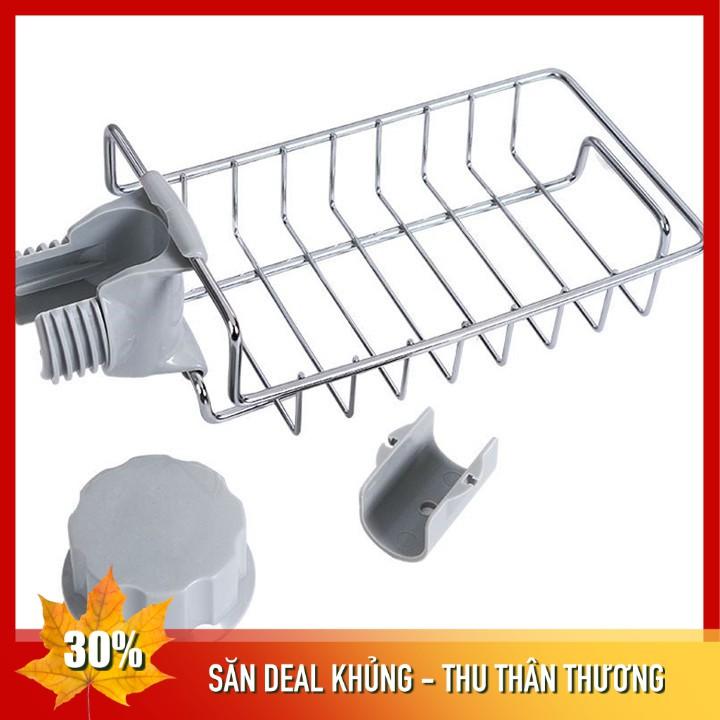 Giỏ INOX gắn vòi nước treo đồ rửa bát và xà phòng I Không cần khoan vít