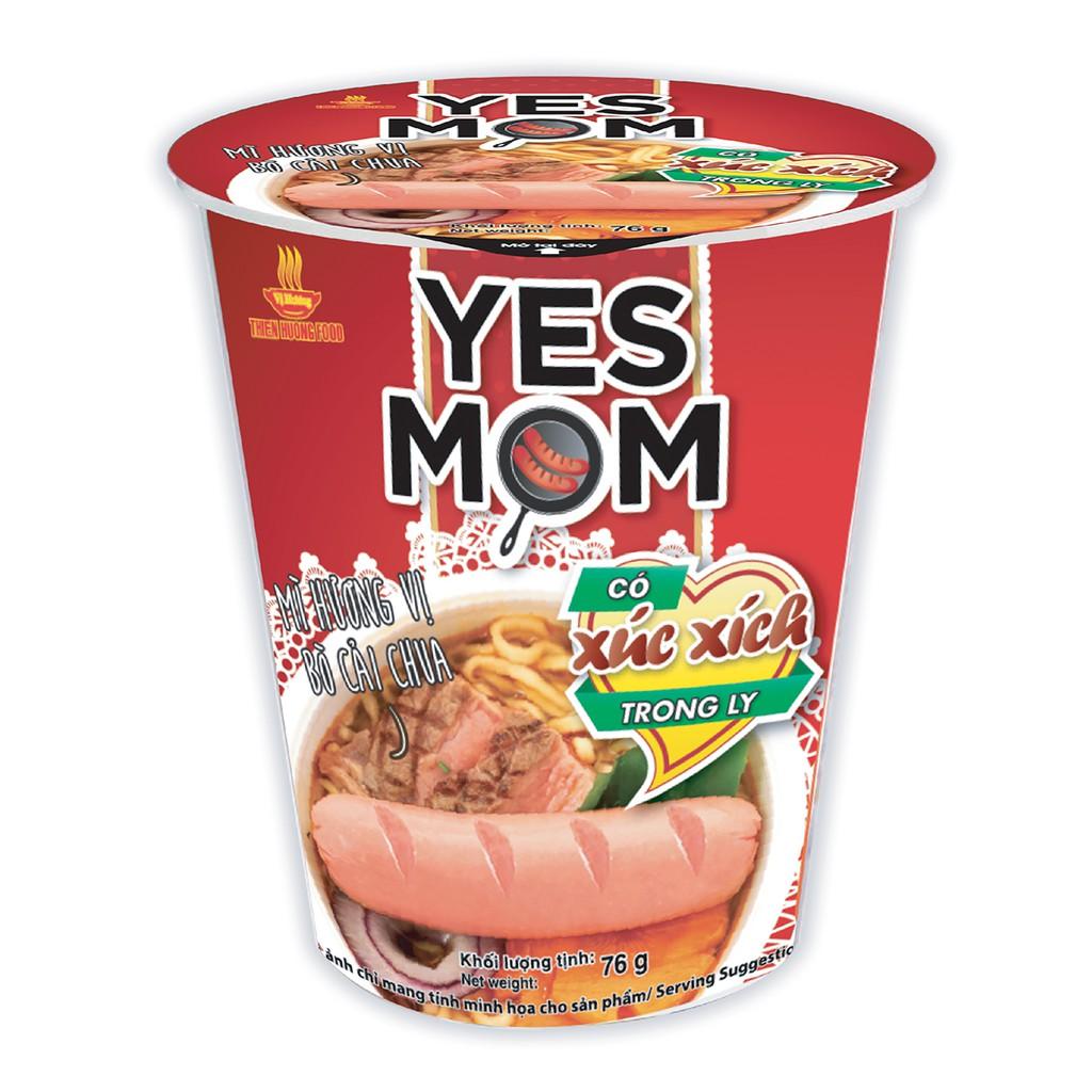 Thùng 24 ly Mì Bò Cải Chua Yes Mom Có Xúc Xích 76g/ly