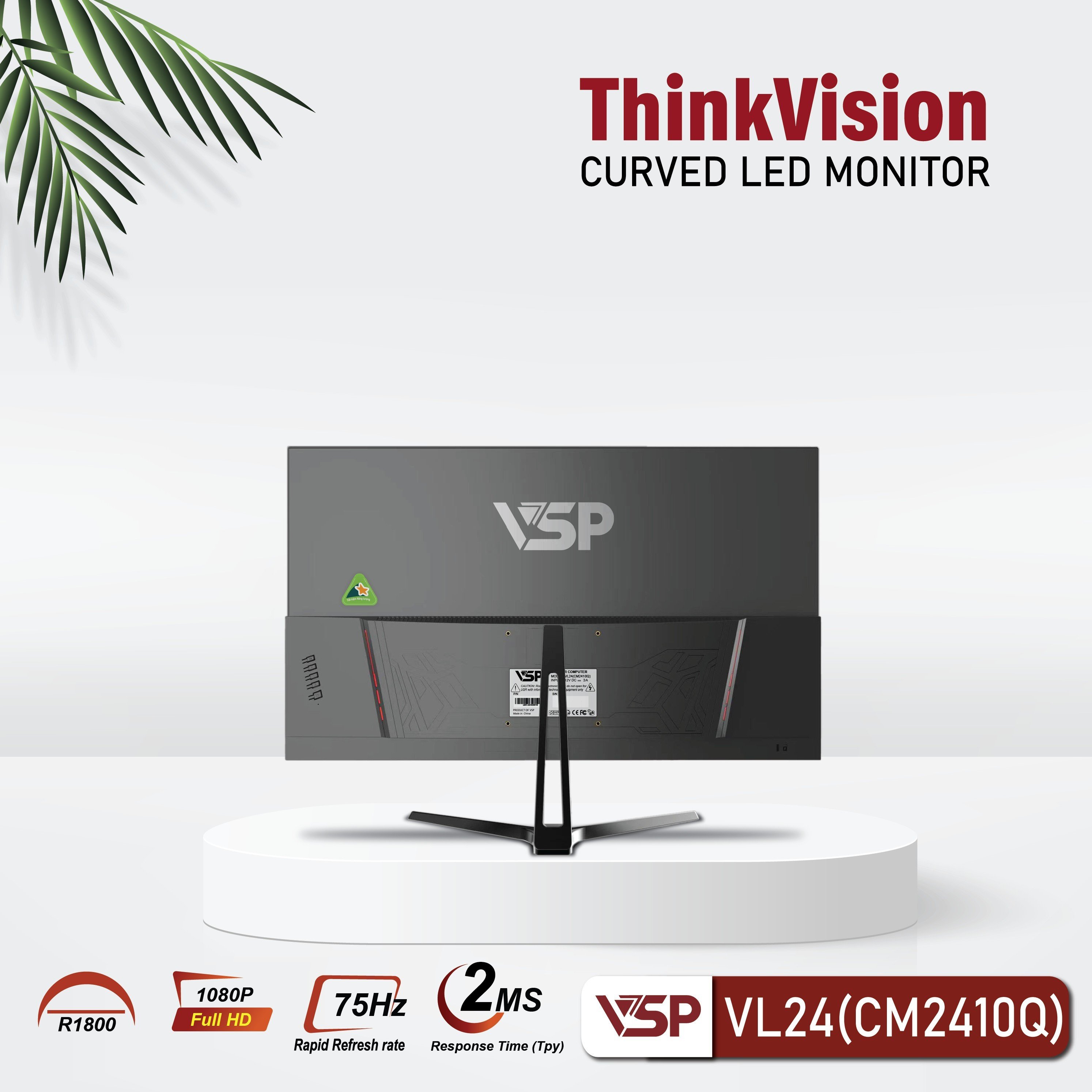 Màn hình máy tính 24inch VSP VL24 CM2410Q [ĐEN] Cong R1800 (23.6&quot; VA FHD 75Hz, HDMI+VGA) - Hàng chính hãng TECH VISION phân phối