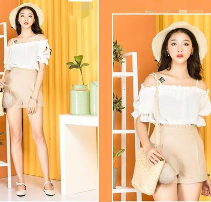Aó thời trang bẹt vai tay xẻ rút