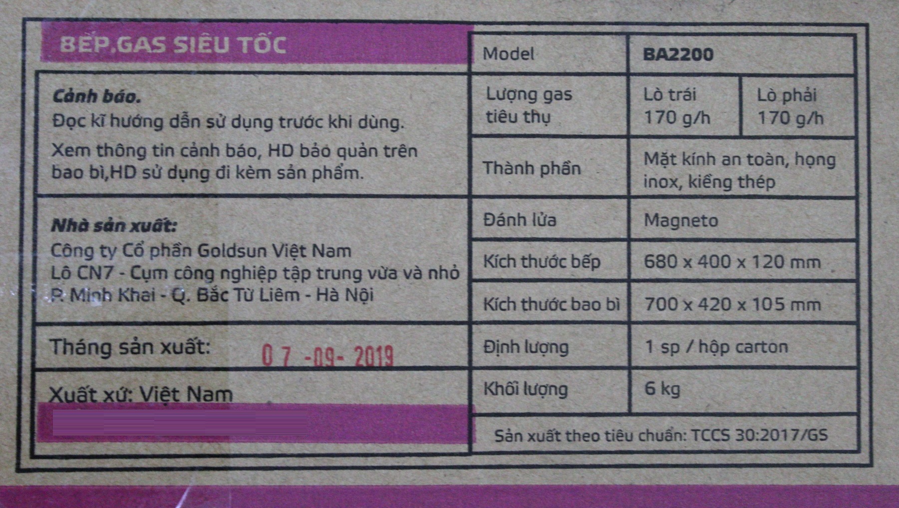 Bếp Gas Dương Đôi Siêu Tốc Mặt Kính Goldsun BA2200 - Chính Hãng