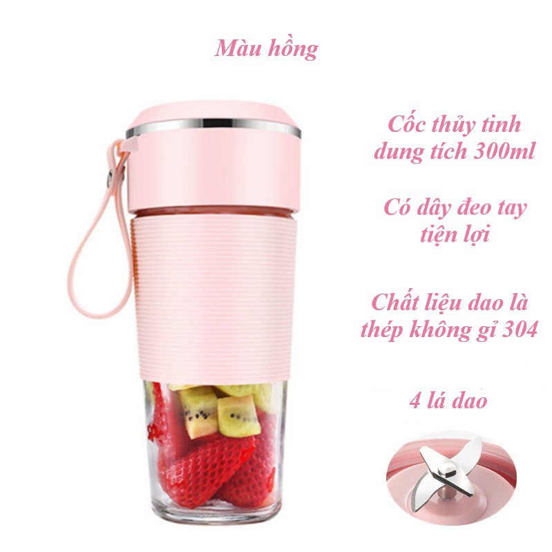 Máy xay sinh tố cầm tay mini, đa năng xay đá thịt dung tích 300ml  , pin 3000mah