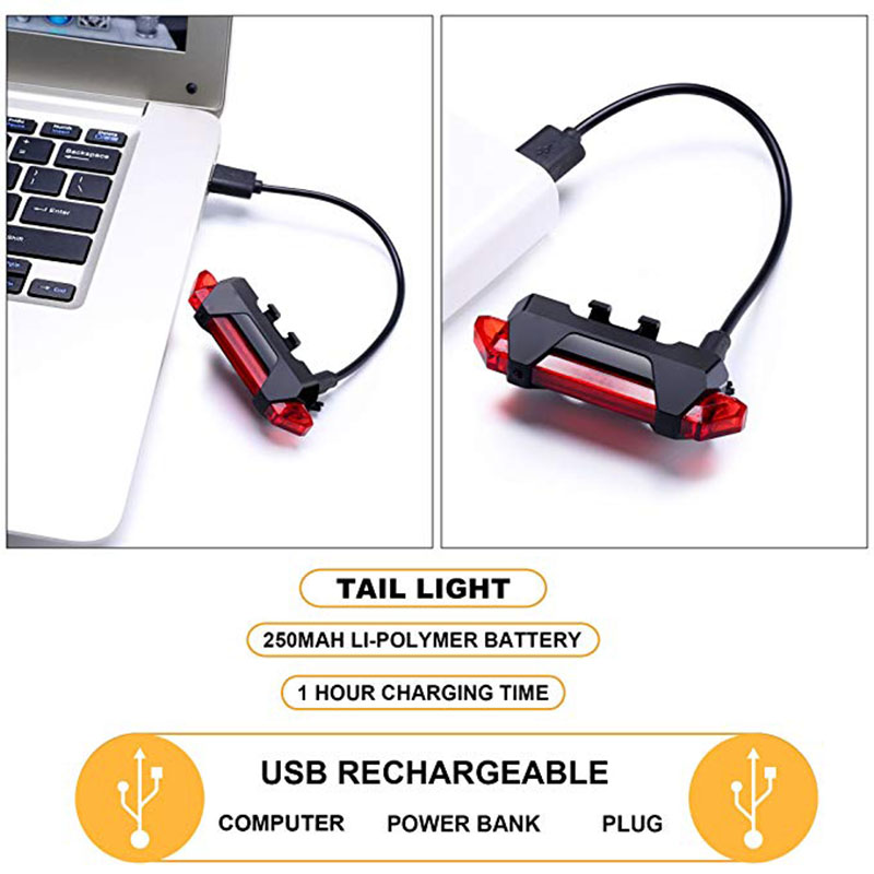 Combo Đèn Pha Trước Cho Xe Đạp Siêu Sáng Sạc Được USB Chống Nước (Kèm Chân Đế Trượt) Và Đèn Hậu Cảnh Báo (Màu Đỏ) Xe Đạp Led Gắn Đuôi Phía Sau Mai Lee