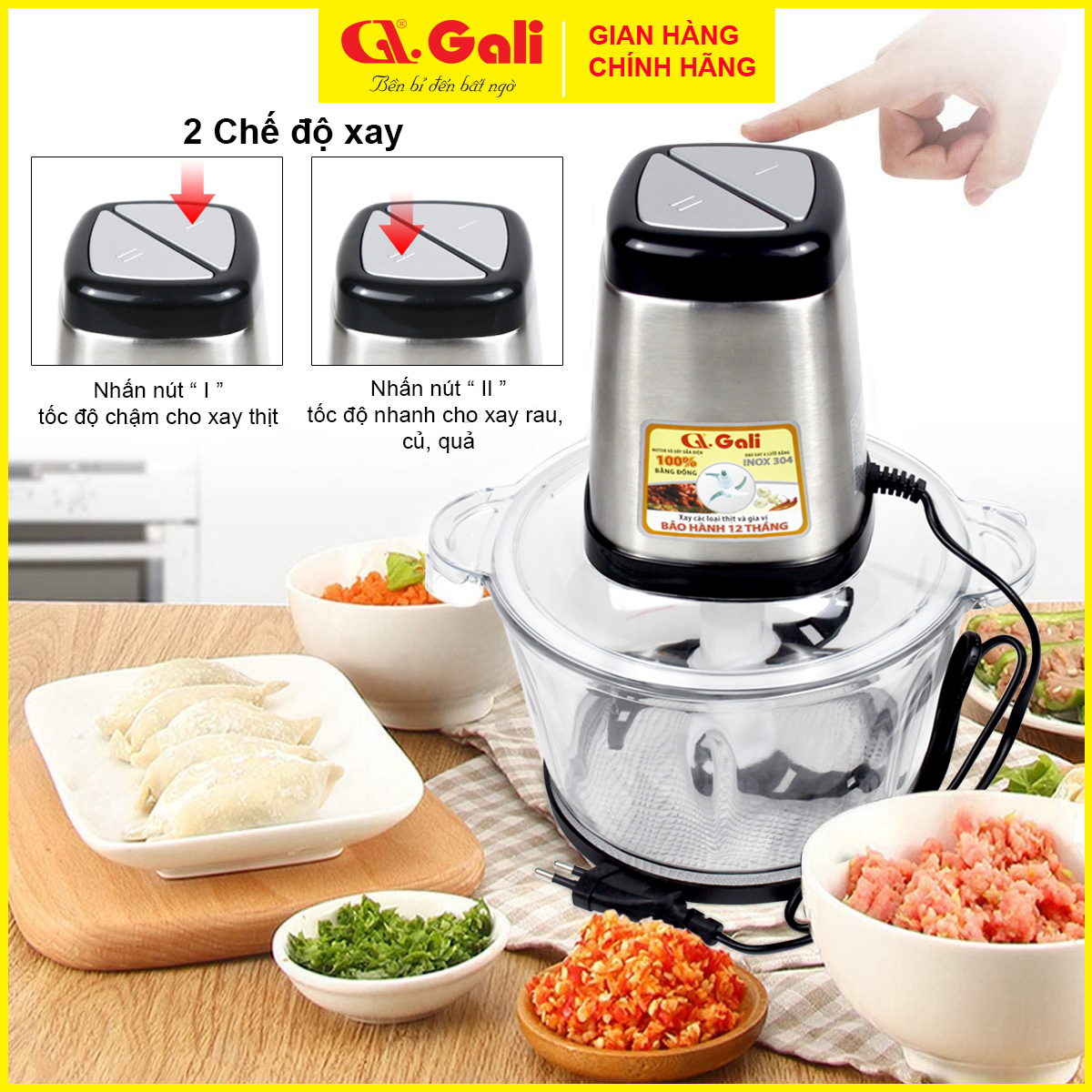 Máy xay thịt gia đình, đa chức năng xay các loại thịt, tôm cua cá, gia vị hành tỏi ớt, sinh tố, cháo, hàng chính hãng, bảo hành 1 năm Gali