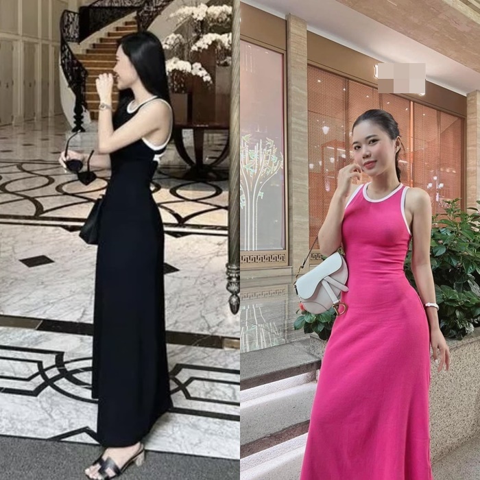 ĐẦM THUN SUÔNG ÔM BODY SÁT NÁCH 3 LỖ DÀI MIDI HỒNG BARBIE TRƠN HAI DÂY MAXI ĐI BIỂN DẠO PHỐ DỰ TIỆC