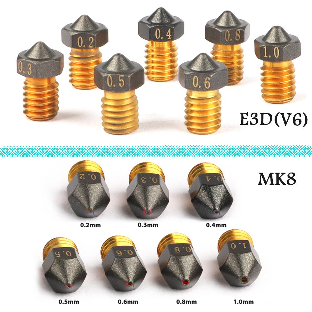 1/2/5PCS MK8/E3D/Volcano Brass PTFE NOZZE được tráng dây Non Stick 0,2/0,3/0,4/0,6/0,8/1,0mm Máy in 3D Ender 3 Envio GRATIS