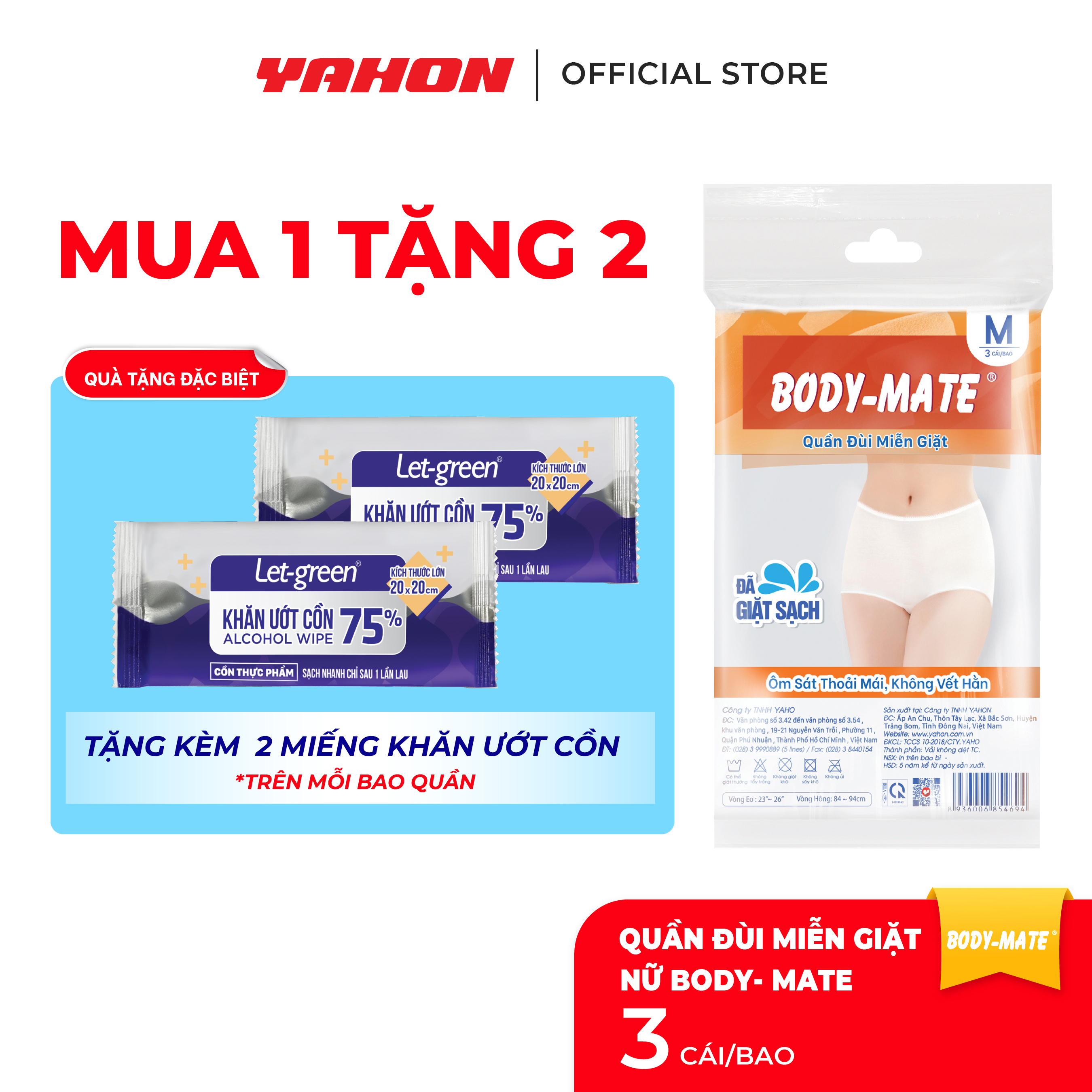 [Tặng 2 Khăn Ướt Cồn/Bao] Bao Quần Đùi Miễn Giặt Body-Mate Nữ | Đã Giặt Sạch, Đóng Gói Tự Động, An Toàn Tiện Lợi | 3 Cái/Bao