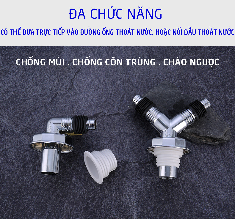 Đầu nối thoát nước máy giặt, thoát nước thải kiêm chống mùi hôi, ngăn côn trùng trào ngược lắp thoát sàn, ống PVC, bộ 2 chạc MIHOCO 3112