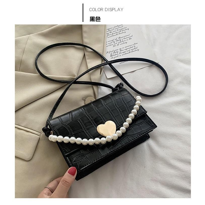 Túi Xách Nữ Khóa Tim Quai Ngọc Vintage Phong Cách Hàn Quốc Đeo Chéo