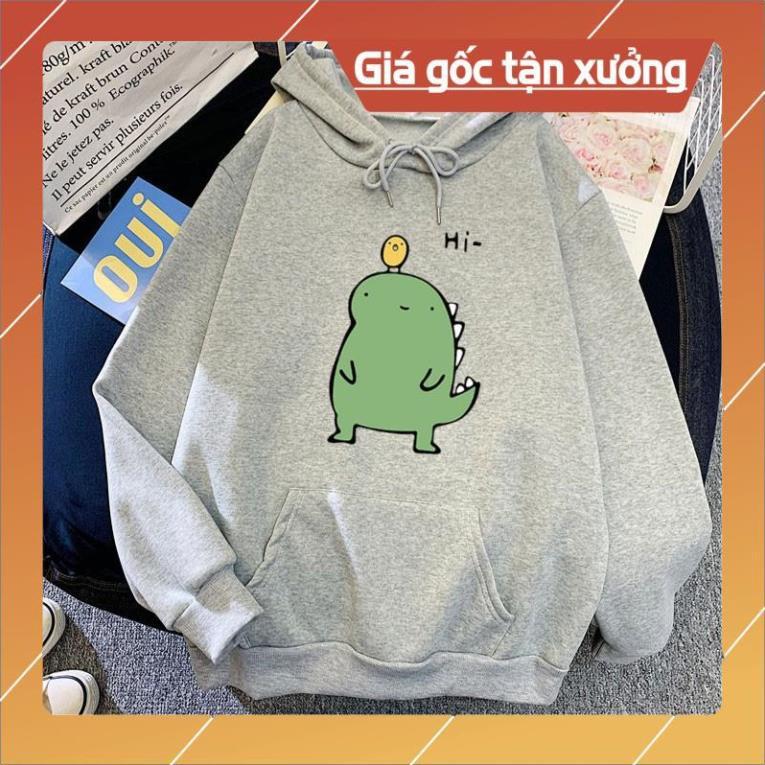 Áo hoodie khủng long Hi in ngực nỉ bông siêu ấm
