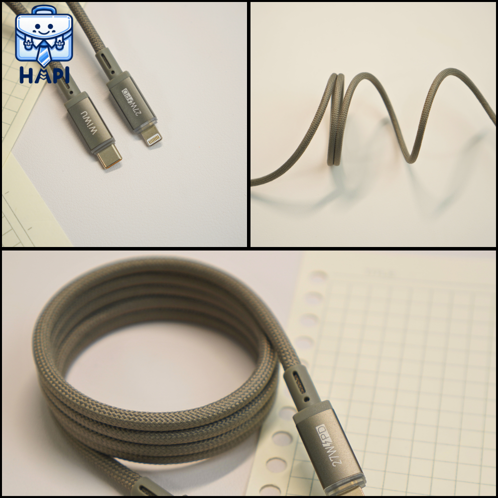 Cáp sạc Type-C to L 27W hàng chính hãng WiWU Maglink Wi-C083. Dây dù nylon siêu bền, truyền đẫn ổn định