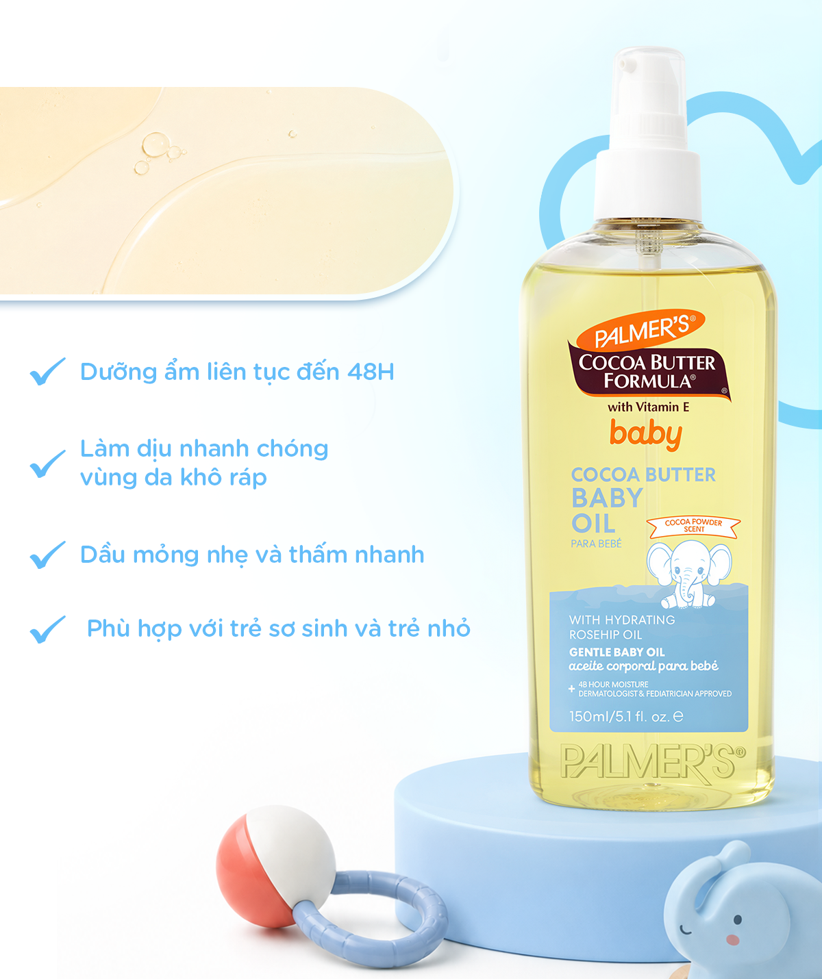 [Mới] Combo Nuôi Dưỡng &amp; Phục Hồi Chuyên Sâu Cho Bé Palmer's Cocoa Butter (Dầu Dưỡng 150ml + Sáp Dưỡng 100g)