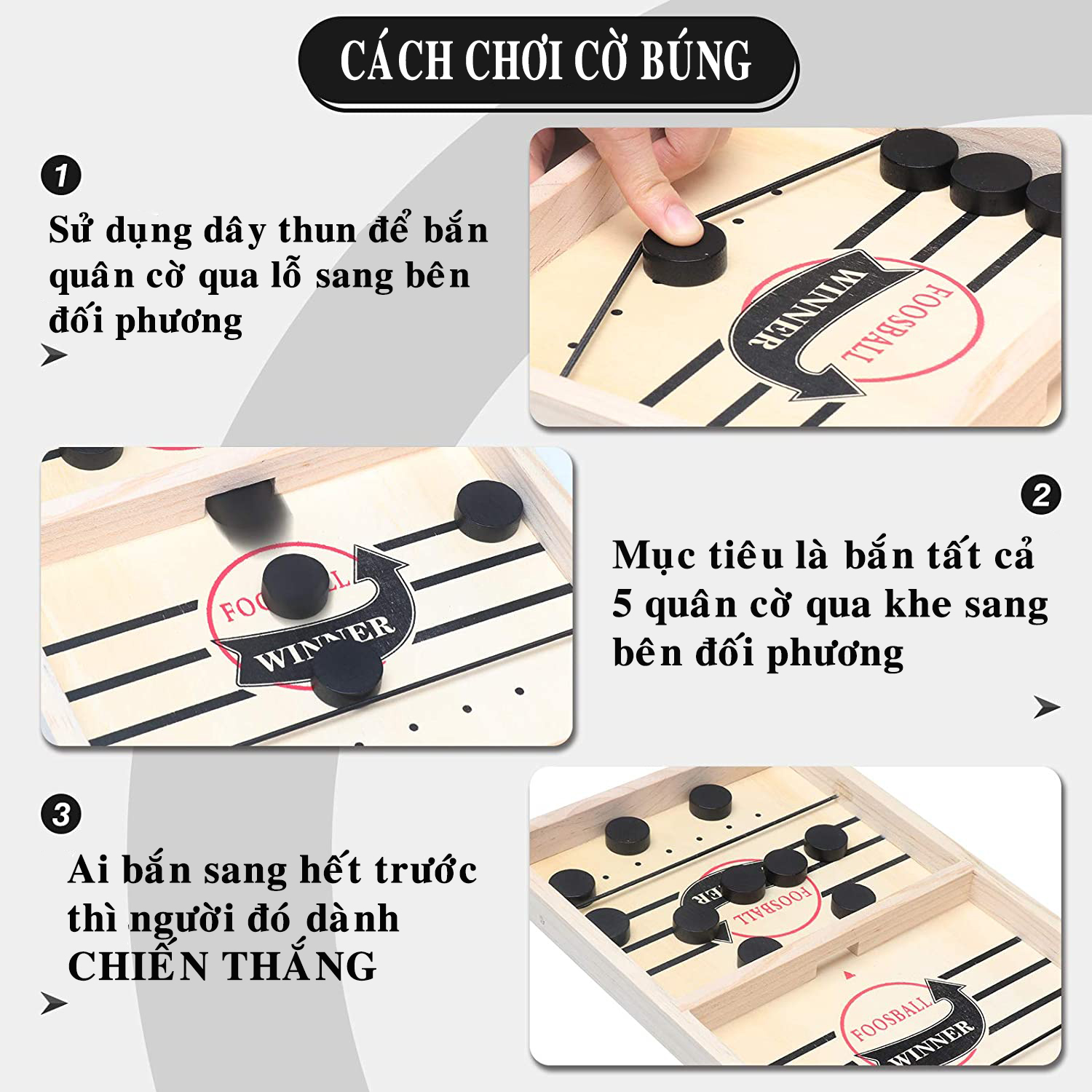 Bộ Bàn Đấu Cờ Búng Bắn Bi Xuyên Lỗ Đối Kháng Chính Hãng Dododios - Chọn Size - Foosball Winner, Sling Puck – Bộ Cờ Ice Hockey Bằng Gỗ Cao Cấp