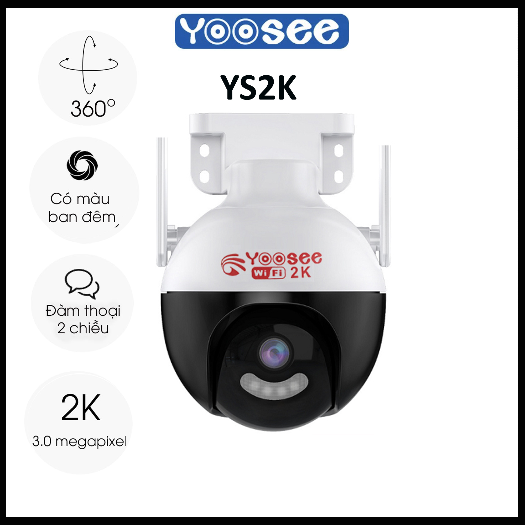 Camera Yoosee PTZ 2008 - 3Mp, 1296P Ngoài Trời Xoay 360 Độ - Báo Động Chớp đèn (Logo in 2K)