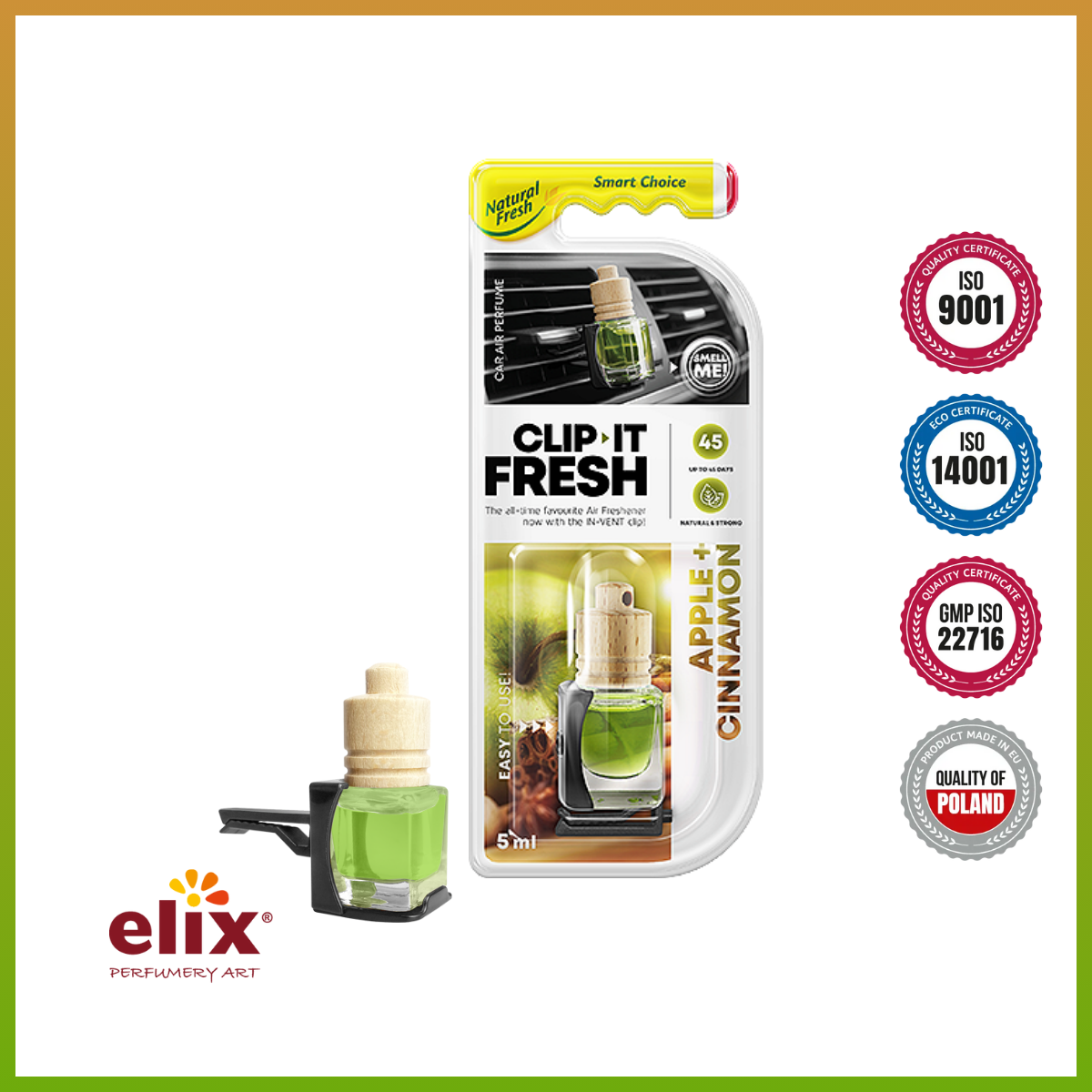 Nước hoa kẹp cửa gió ELIX - Clip it Fresh - Hương Apple &amp; Cinnamon