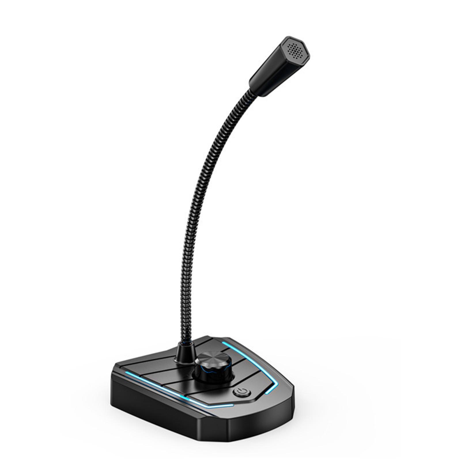 USB Desk Microphone Plug & Play 360 Degree Omnidirectional Microphone with Built-in LED Light Desktop Condenser Mic