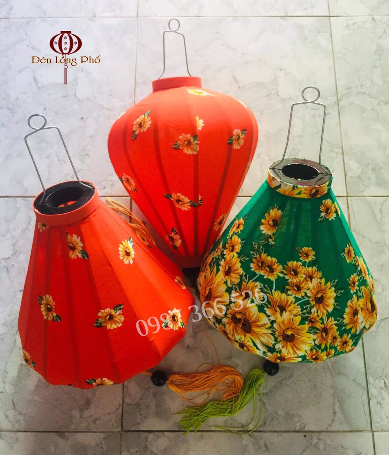 Đèn lồng vải lanh hoa họa tiết xắn size 40 cm