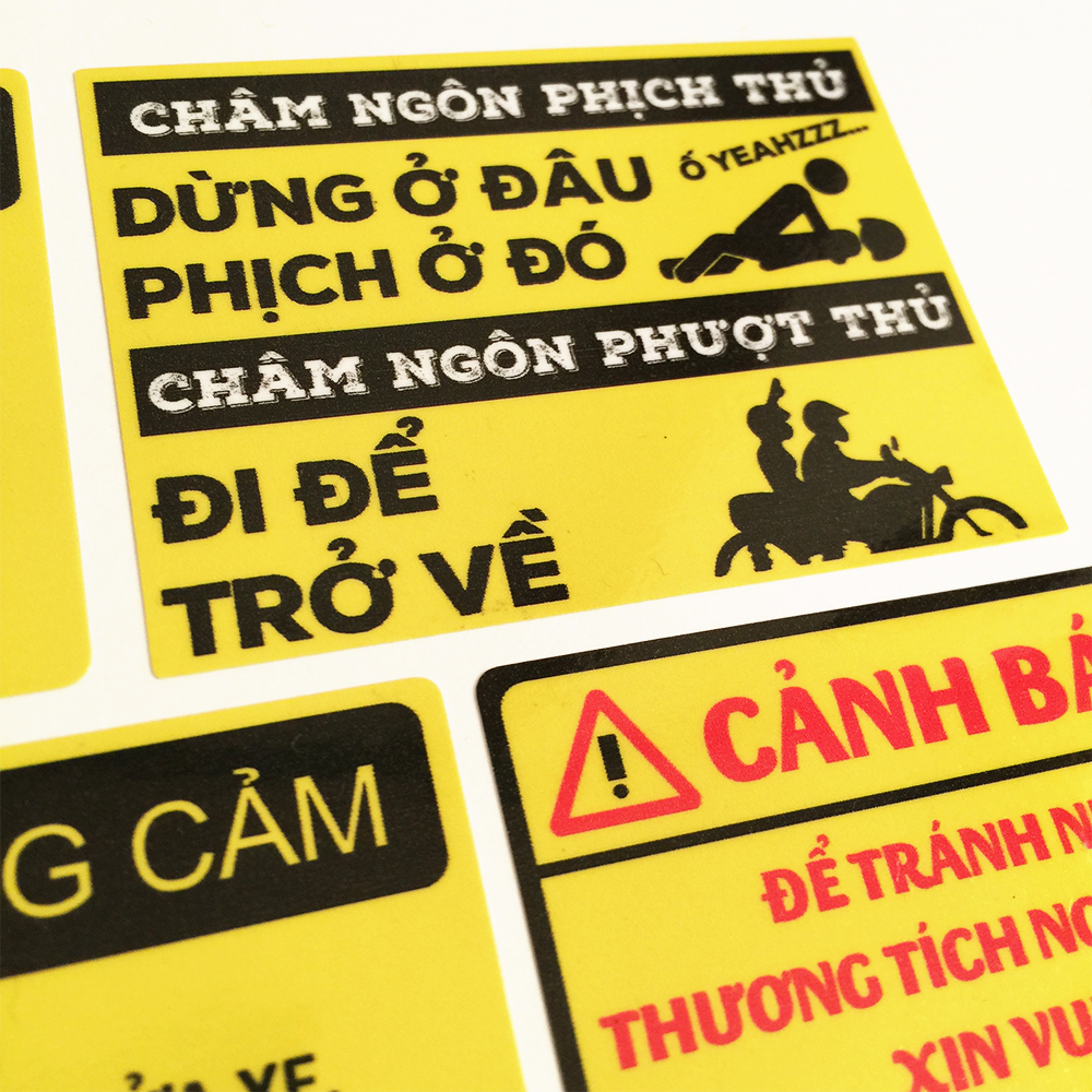 Bộ 12 Tem Cảnh Báo Hài Hước - Tem Dán Xe Máy Chống Thấm Nước