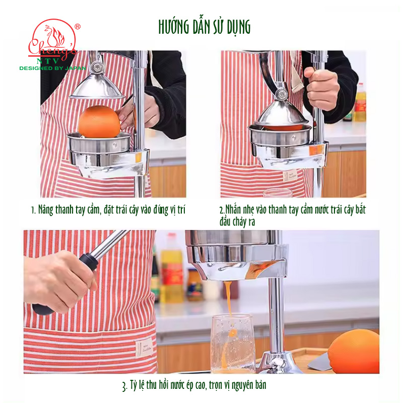 Máy ép trái cây Inox 304 bằng tay cỡ lớn Juicer, tỷ lệ vắt 98%, trọng lượng 6kg | Hàng nhập khẩu