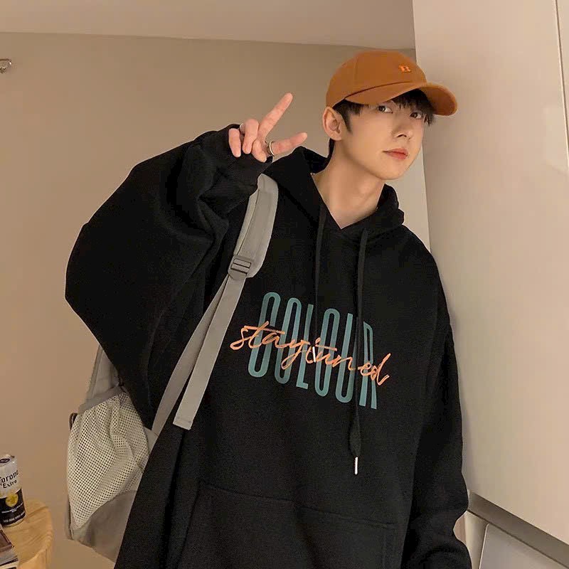 Áo hoodie logo in COLOUR tay phồng bo thun lai và tay áo ulzzang unisex form rộng, Áo khoác nỉ hoodie in logo CHỮ COLOUR tay phồng tròng đầu mũ to mềm mịn có lai tay áo nam nữ