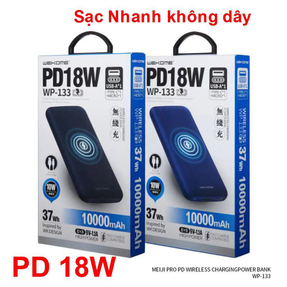 Pin sạc dự phòng không dây Pagini WK WP-133 10000mAh - Hàng nhập khẩu