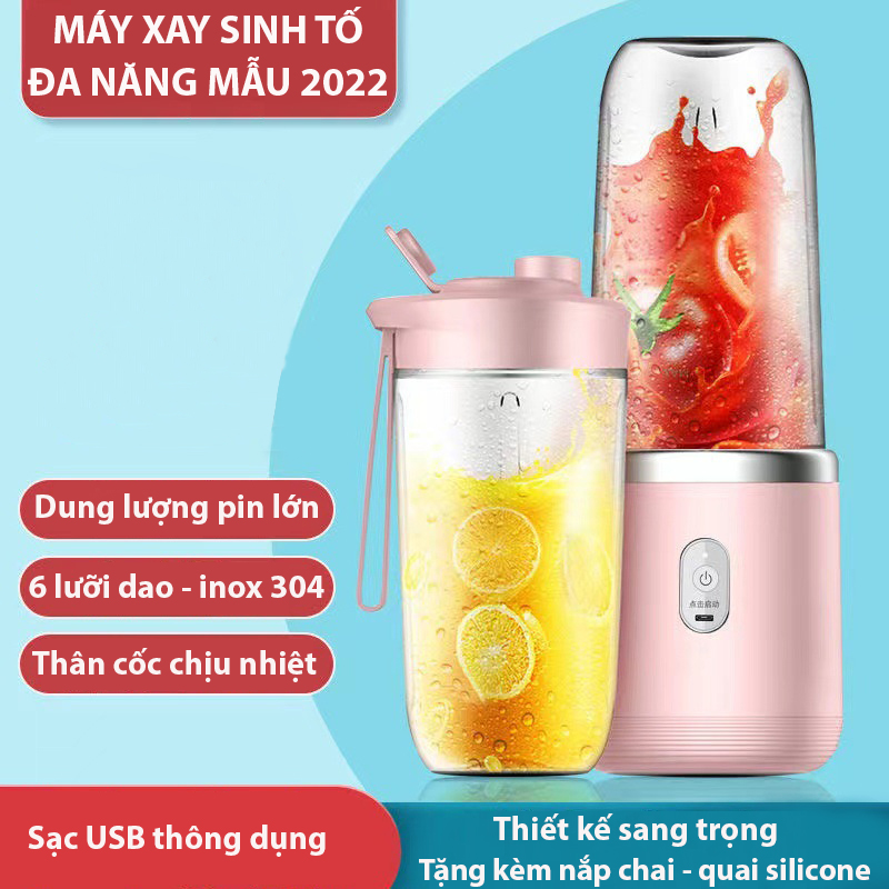 Máy Xay Sinh Tố Cầm Tay Mini Đa Năng 6 Lưỡi Inox 304 SeaSy SS76 – TẶNG Kèm Nắp Cốc Quai Silicone, Máy Xay Thịt, Xay Đá, Xay Sinh Tố Cầm Tay Không Dây Tiện Lợi Cao Cấp Xay Cực Nhanh - Hàng Chính Hãng