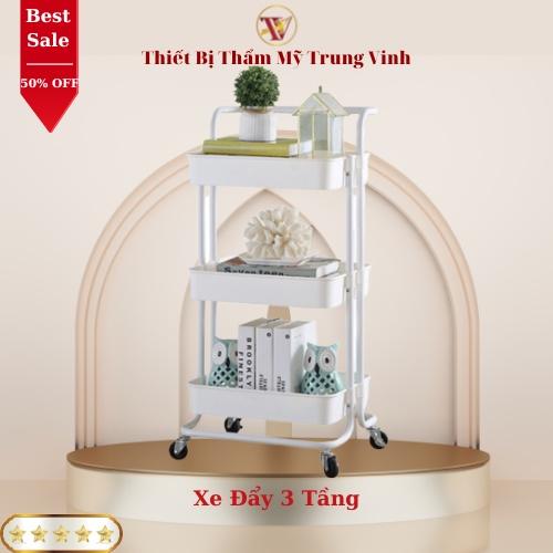 Xe Đẩy 3 Tầng Trang Trí Tiện Lợi Cao Cấp Đa Năng Nhựa ABS Có Bánh Xe Chịu Lực 50kg