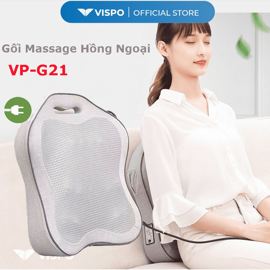 Gối Massage Toàn Thân Hồng Ngoại VISPO VP-G21D - Gối Mát Xa Cổ, Vai, Lưng Giảm Đau Mỏi Cơ Thể, Phù Hợp Sử Dụng Tại Nhà, Văn Phòng Hay Trên Ô tô