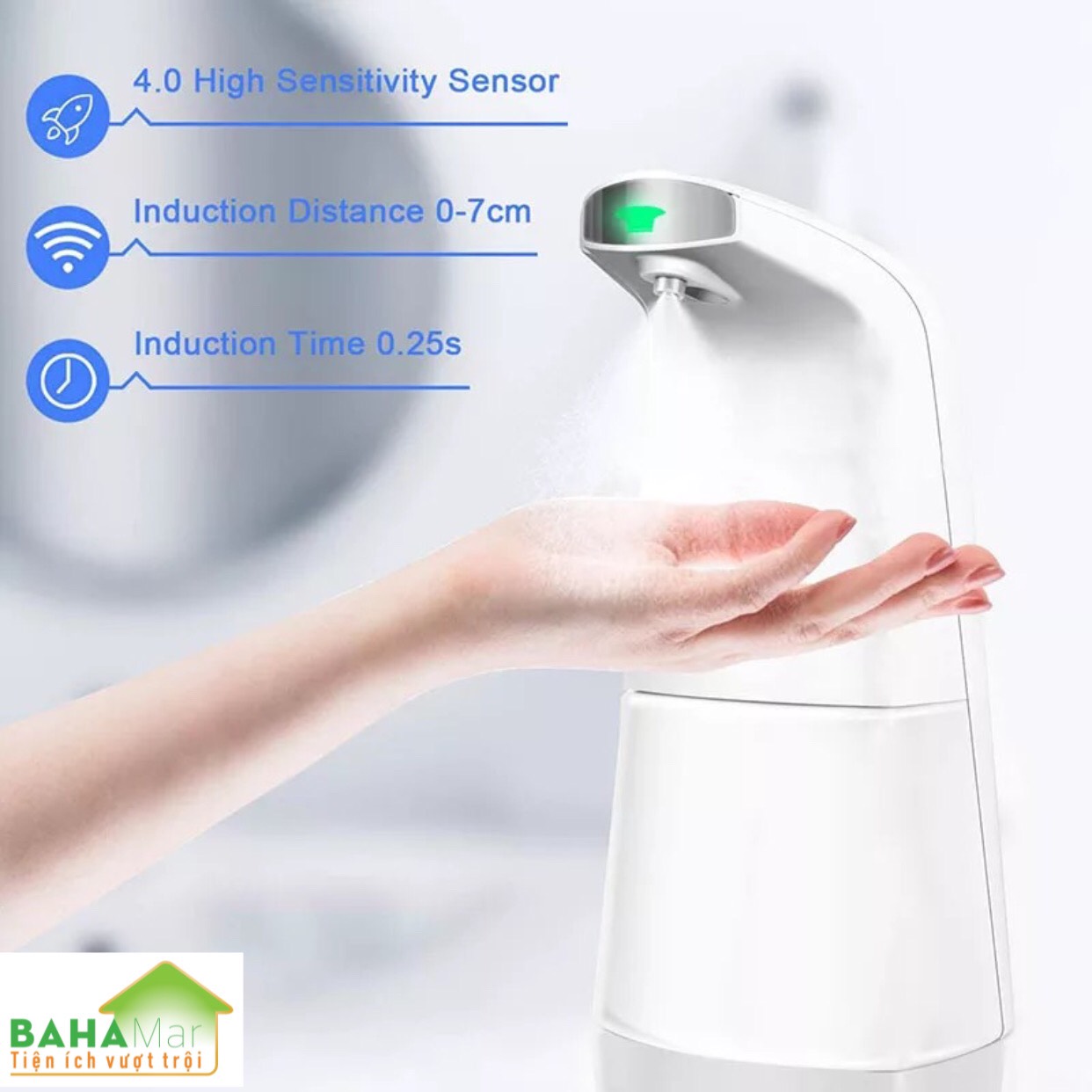BÌNH CẢM ỨNG TỰ ĐỘNG PHUN CỒN HOẶC NƯỚC RỬA TAY KHỬ KHUẨN "BAHAMAR" Tự động phun xịt cồn để sử dụng mà không cần tiếp xúc