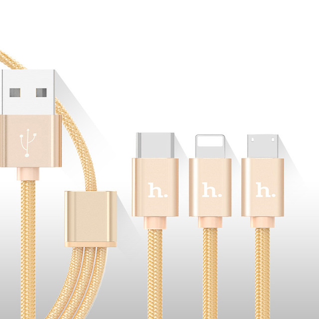 Cáp Sạc Nhanh Dây Dù 3 in 1 Lightning, Micro USB Và Type C Hoco X2 1 Mét Cho iPhone - Hàng Chính Hãng