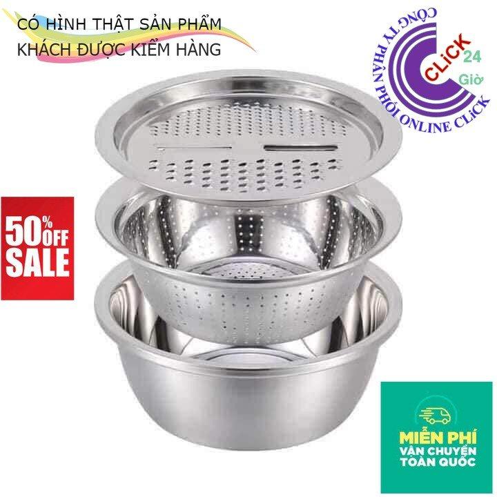 Bộ Thau Rổ Bào Thái Cắt Rau Củ Inox Không Gỉ 3 Trong 1 - Hàng Cao Cấp