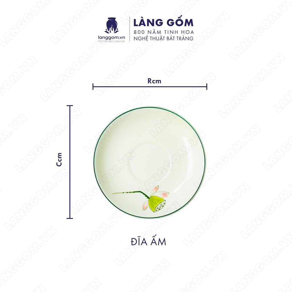 Bộ ấm chén bưởi cành + vẽ đài sen - Gốm sứ Bát Tràng - Làng Gốm
