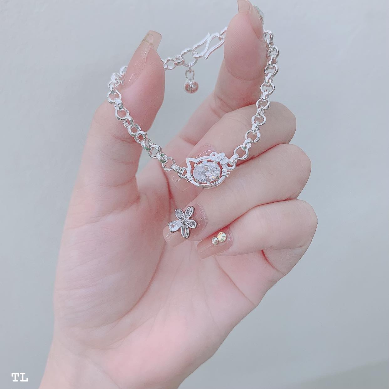 Lắc tay bạc trẻ em mặt kitty MS140