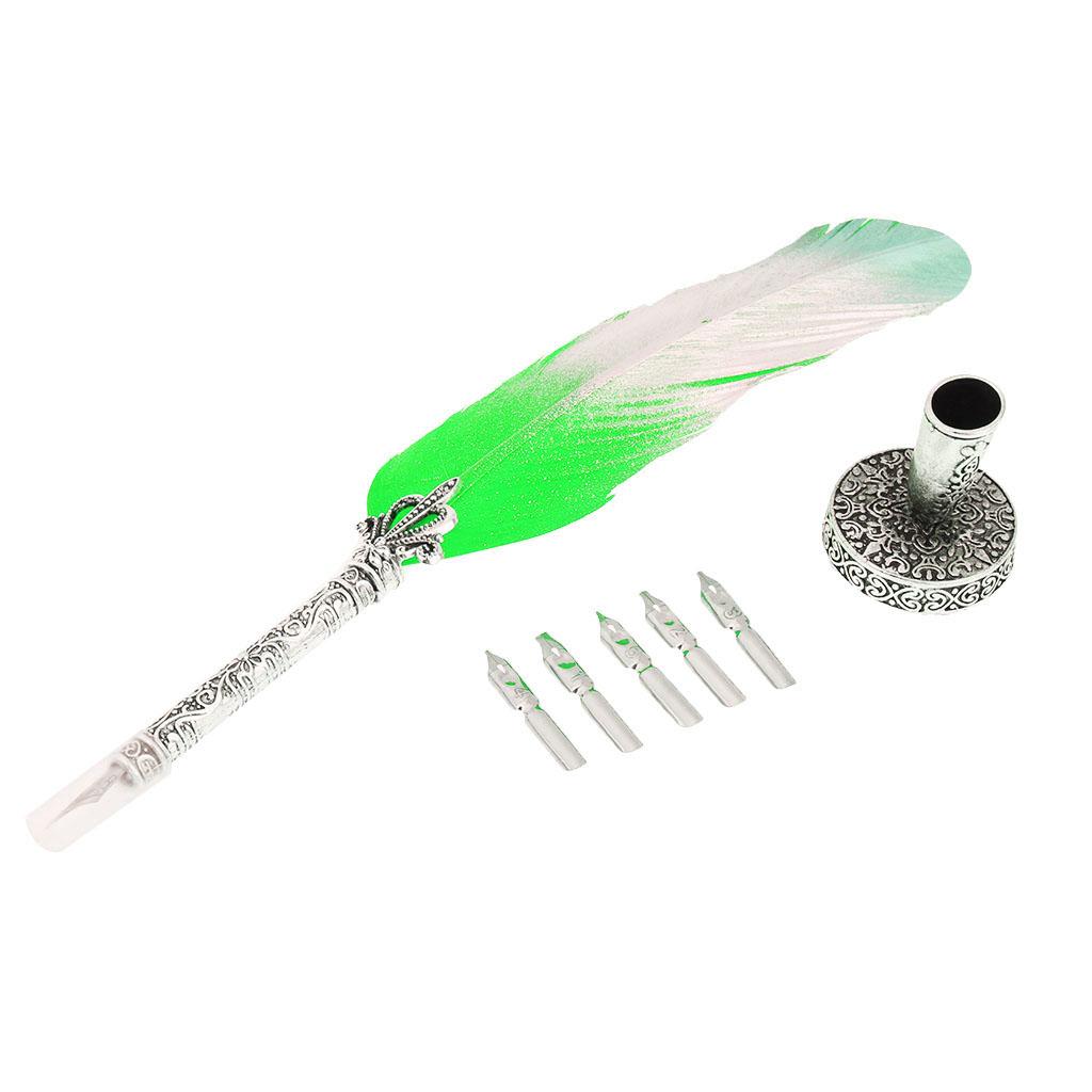 Antique Dip Feather Pen Set with 5pcs Nibs Pen Stand Birthday Wedding Christmas Gift